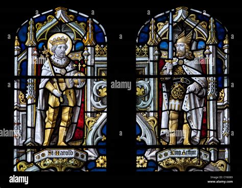 St Harold And King Arthur Stained Glass St Kenelm`s Church Enstone Oxfordshire Uk Stock