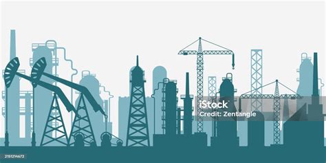 Siluet Industri Gas Minyak Dengan Bahan Kimia Atau Petrokimia Ilustrasi