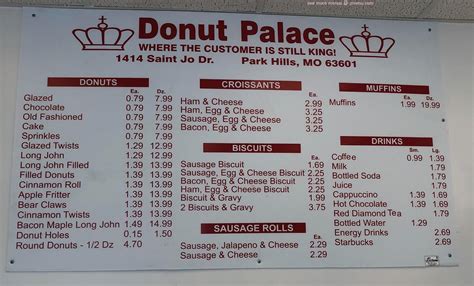 Online Menu Of Donut Palace Restaurant Park Hills Missouri Zmenu