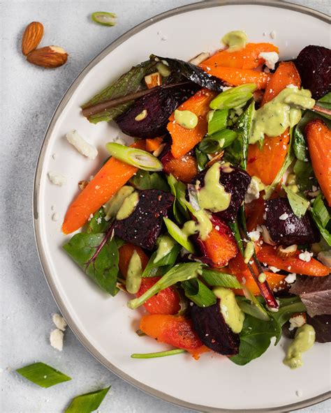 This Roasted Beet And Carrot Salad With Avocado Dressing Is Super Simple