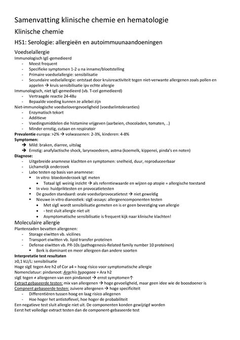 Samenvatting Klinische Chemie En Hematologie Samenvatting Klinische