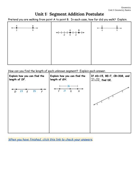 Geom Unit Lesson Segment Addition Postulate Geometry Unit