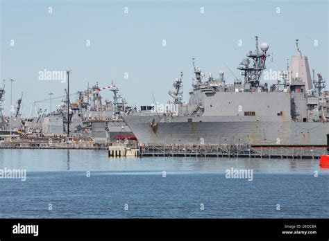 United States Navy ships in port at Naval Station Norfolk Stock Photo ...