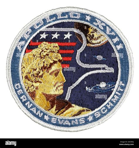 Apollo 17 crewed lunar landing mission 1972 insignia showing the Greek ...