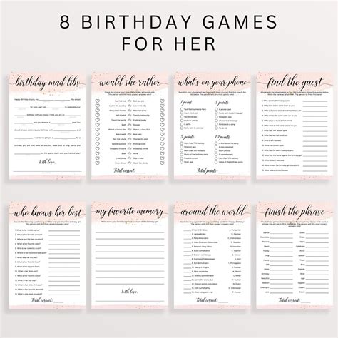 Womens Birthday Games Bundle Printable | Minimalist Theme