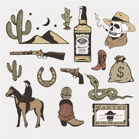 Premium Vector Wild West Collection Of Vector Illustrations Wild West Set