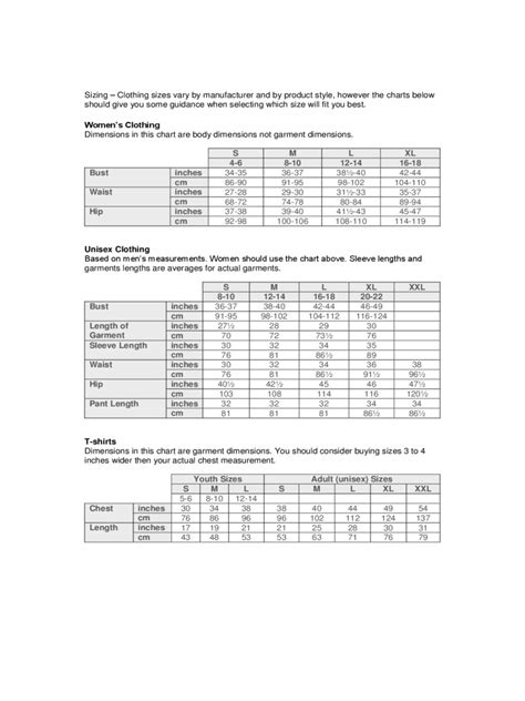 Clothing Size Chart Fillable Printable Pdf And Forms Handypdf Hot Sex Picture