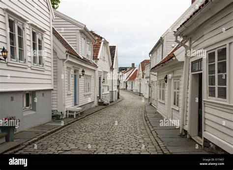 White Wooden Streets And Houses Of Old Stavanger Or Gamle Stavanger In