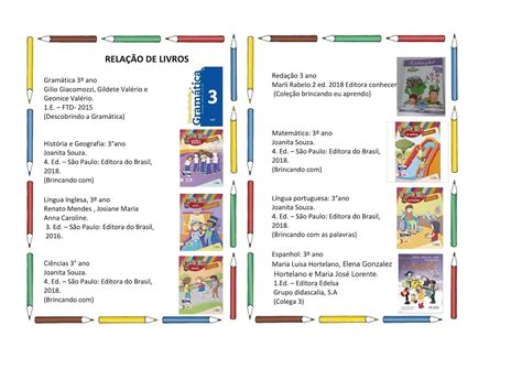 Lista de Material Escolar Colégio Arco íris 2019 INDAGAÇÃO