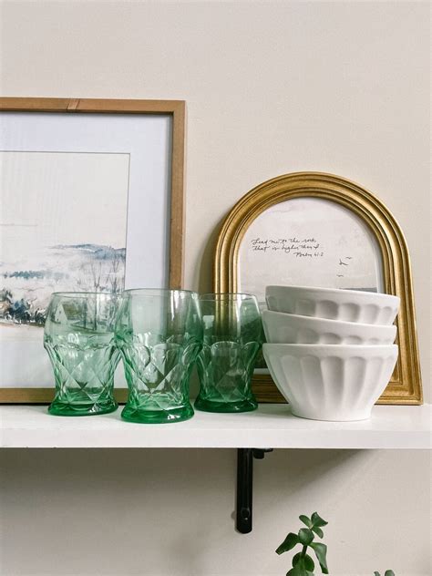 Vintage Set Of Three Green Glass Cups Etsy