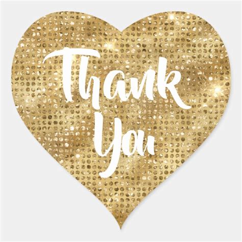 Gold Glitter Thank You Heart Sticker | Zazzle