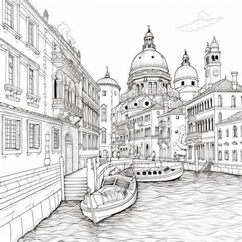 premium photo  drawing   boat   canal  buildings