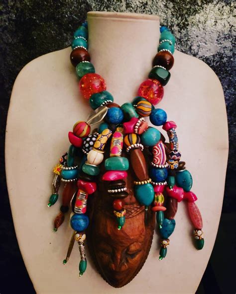 African Wood Mask Statement Pendant Statement Necklace Katrox Etsy