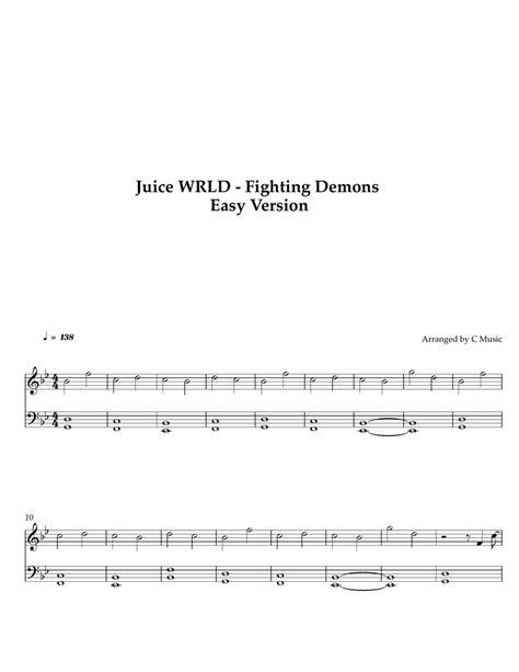 Juice Wrld Fighting Demons Easy Version Sheet By C Music