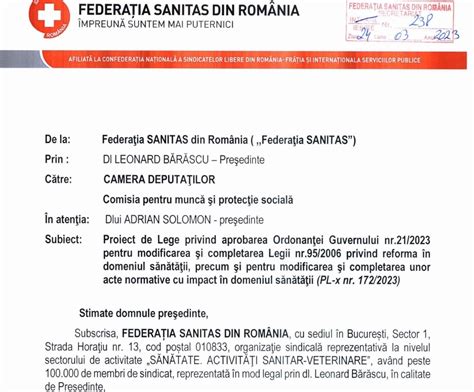 Amendamentele Propuse De Sanitas La Proiectul De Lege Privind Aprobarea