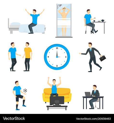 Cartoon daily routine character man Royalty Free Vector