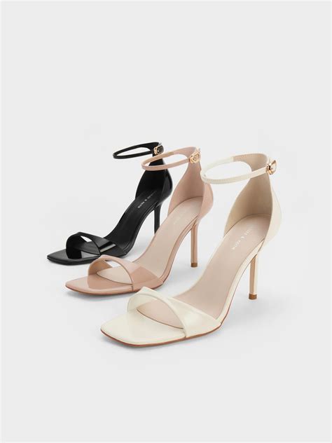 Black Patent Patent Ankle Strap Heeled Sandals Charles And Keith Lk