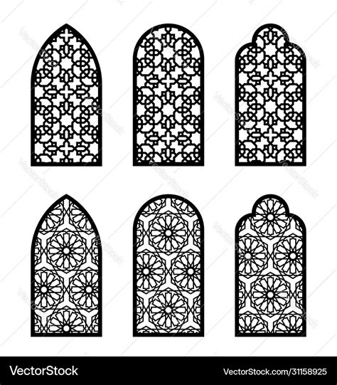 Islamic Arch Window Or Door Set Cnc Pattern Vector Image