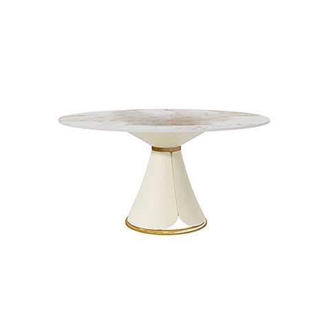 White Round Stone Top Dining Table Golden Stainless Steel Frame