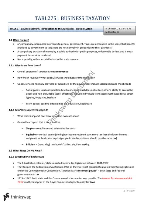 Full Note Summary Business Taxation TABL2751 BUSINESS TAXATION WEEK