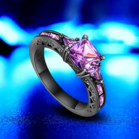 New Black Gold Color Rings Vintage Shaped Ring Purple CZ Cubic Zirconia ...