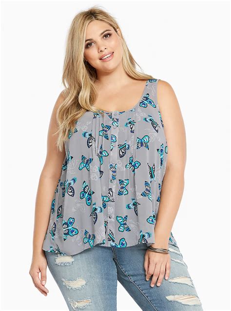 Plus Size Butterfly Print Chiffon Tulip Back Tank Top Torrid