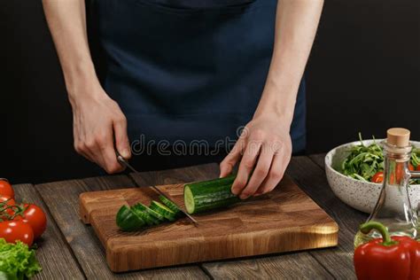 Woman Cooking Fresh Healthy Salad Female Hands Cutting Vegetables On