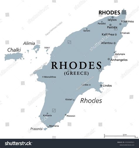 Rhodes Greek Island Gray Political Map Stock Vector Royalty Free