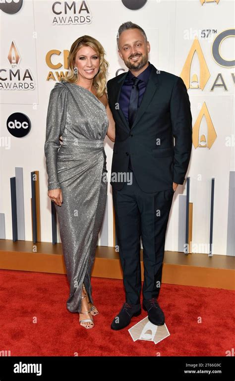 Laura Bargatze, left, and Nate Bargatze arrive at the 57th Annual CMA ...