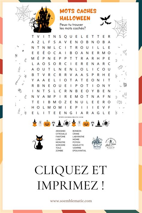 Mots cachés Halloween à imprimer Jeux halloween primaire Activités