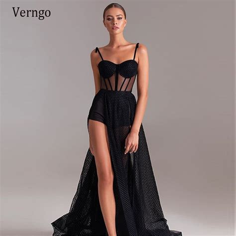 Verngo Moderne Schwarz Eine Linie Abendkleid Spaghetti Tr Gern