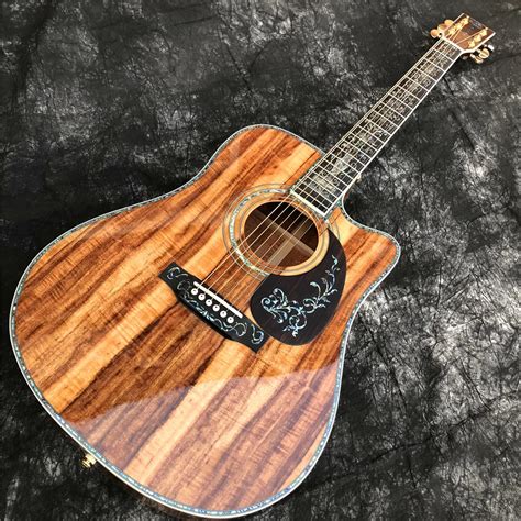 Cutaway 41 Inches D Style Koa Wood Acoustic Guitar Alalone Ebony Fingerboard Professional Solid