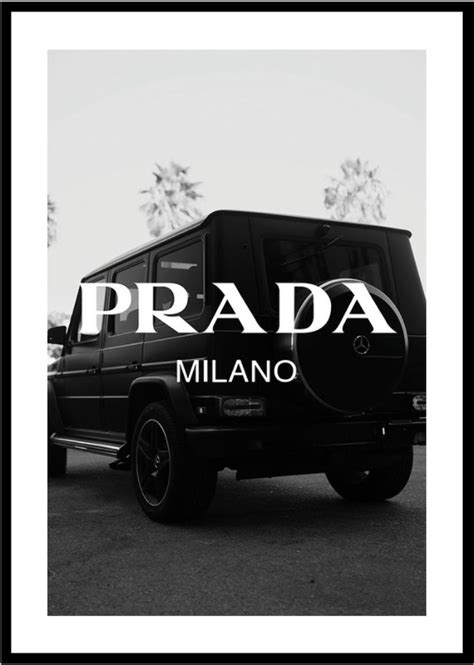 A Black And White Photo With The Words Prada On It S Back End