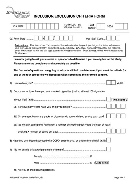 Fillable Online Cscc Unc INCLUSION EXCLUSION CRITERIA FORM Cscc Unc