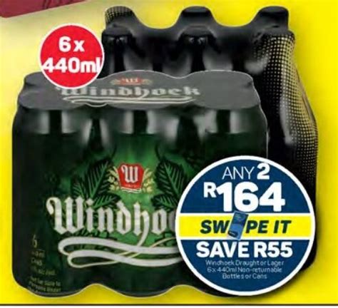 Windhoek Draught Or Lager 6x440ml Non Returnable Bottles Or Cans Offer