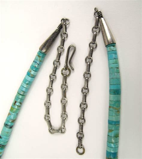 Turquoise 5 Strand Heishi Sterling Silver Clam Shell Necklace Native American For Sale At