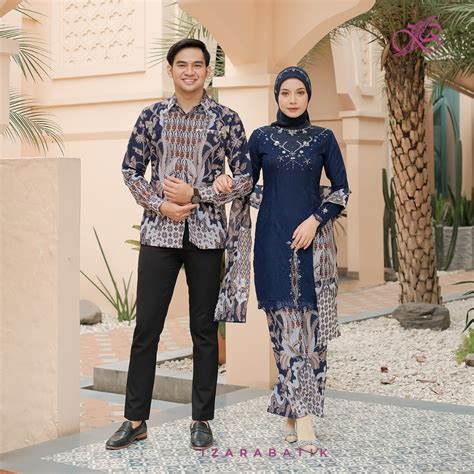 Jual Kebaya Calista Navy Setelan Baju Kebaya Batik Modern Couple