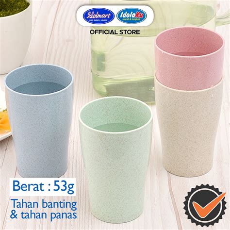 Jual IDOLMART Gelas Plastik Warna Warni Bahan Serat Jerami Gandum