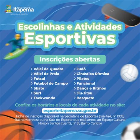 Escolinhas e atividades esportivas estão inscrições abertas em