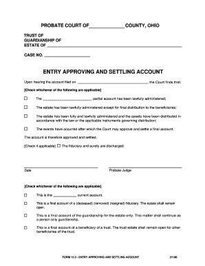 Fillable Online Entry Approving And Settling Account Hocking County