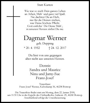 Traueranzeigen Von Dagmar Werner Trauer In Nrw De