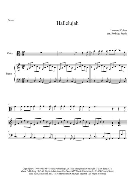 Hallelujah Arr Rodrigo Prado By Andrea Bocelli Sheet Music For Viola