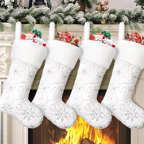 Dremisland Christmas Stockings 4 Pack 20 Inch Snowy White Christmas