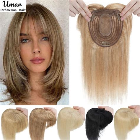 Topper De Cabello Humano Para Mujer Postizos Con Clips De Flequillo