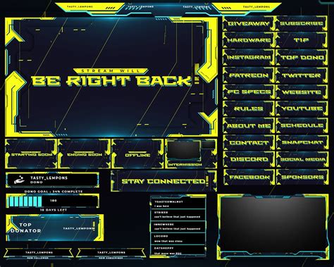 Cyberpunk Animierte Twitch Overlay Paket Webcam Bildschirme Panels