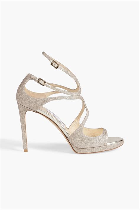 Jimmy Choo Lance Glittered Leather Sandals In Platinum Modesens