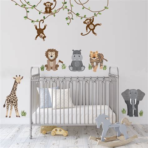 Safari Animals And Monkey Wall Decals Jungle Animal Wall Stickers