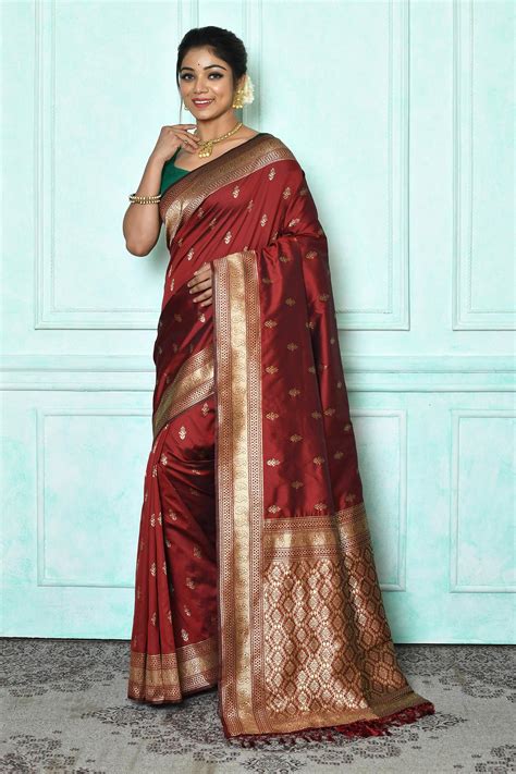 Buy Brown Banarasi Silk Woven Geometric Saree With Running Blouse For