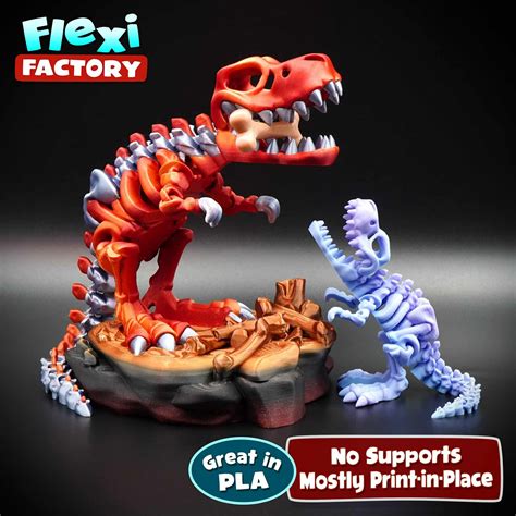 Archivo Stl Flexi Factory Print In Place Esqueleto De Dinosaurio T Rex