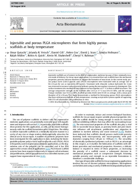 Pdf Injectable And Porous Plga Microspheres That Form Highly Porous Scaffolds At Body